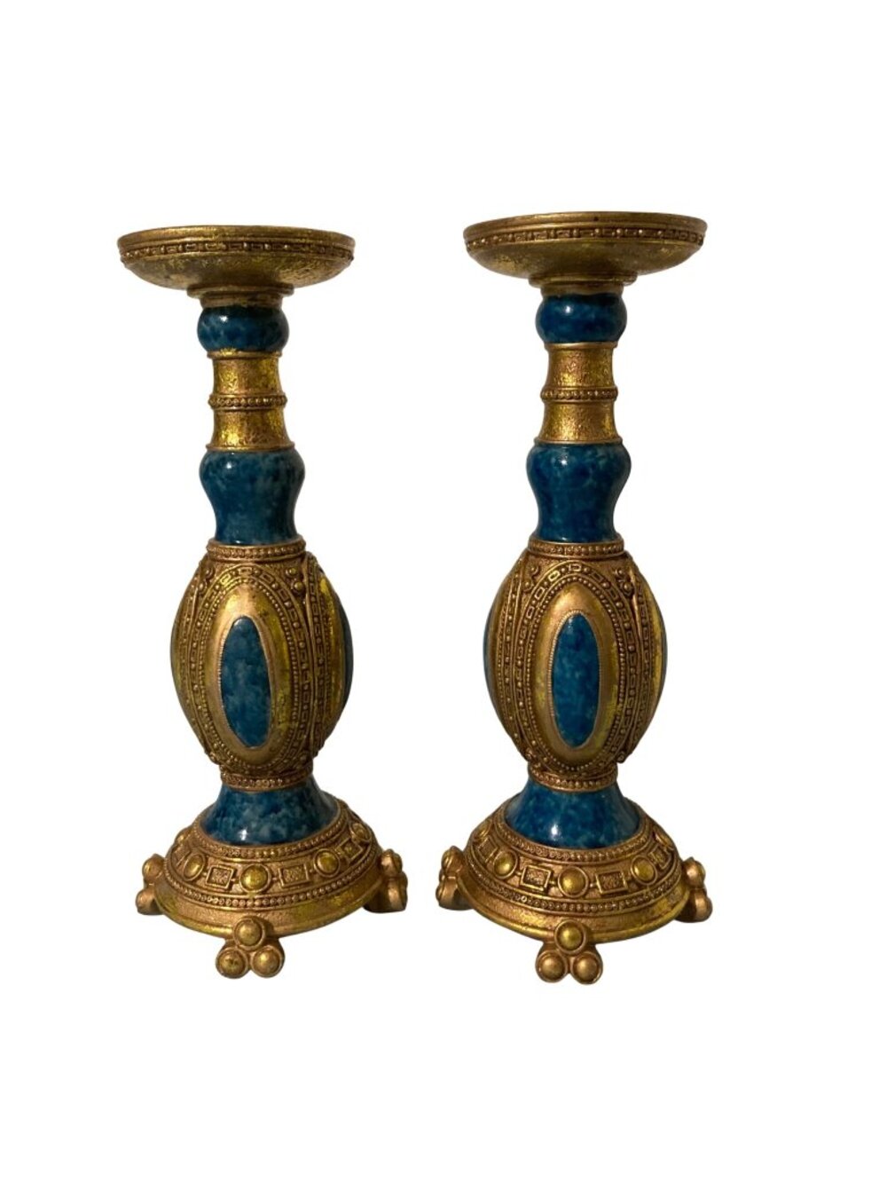 Pair of Ornate Gold And Turquoise Blue Candle Holders